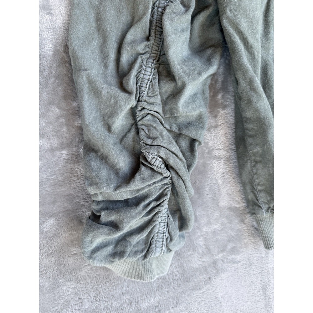 Free People Women's Medium Ruched Sleeve Bomber Jacket Olive Green Linen Blend - Picture 4 of 10